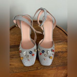 J Crew Silver Glitter Heels